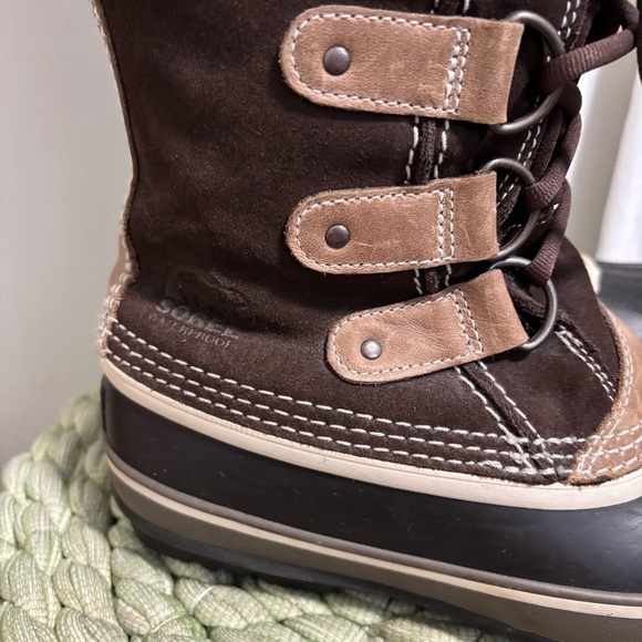 Sorel Joan Of Arctic Waterproof Fur Trim Brown Suede Lace Up Tall Winter Boots - Picture 6 of 10